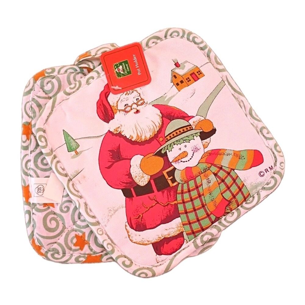 Christmas House Revere Mills 2pc Santa Build Snowman Quilted Hot Pot Oven Holder